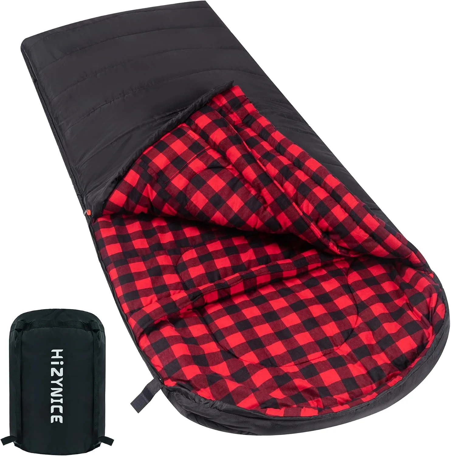 Nook Cold Weather Sleeping Bag 100% Cotton Flannel XXL for Adults Big and Tall, Free Compression Sack - Image 2