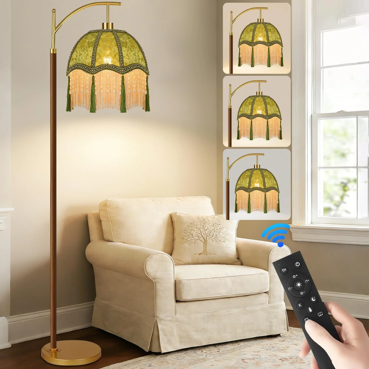 Nook Floor Lamp for Living Room Rattan Boho Floor Lamp with Remote Control, Dimmable, 3-Color Temperature - Image 10