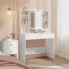 Nook KAILYN Collection, Vanity Desk with Mirror and 9 LED Bulbs, Dressing Table with 9 Drawers