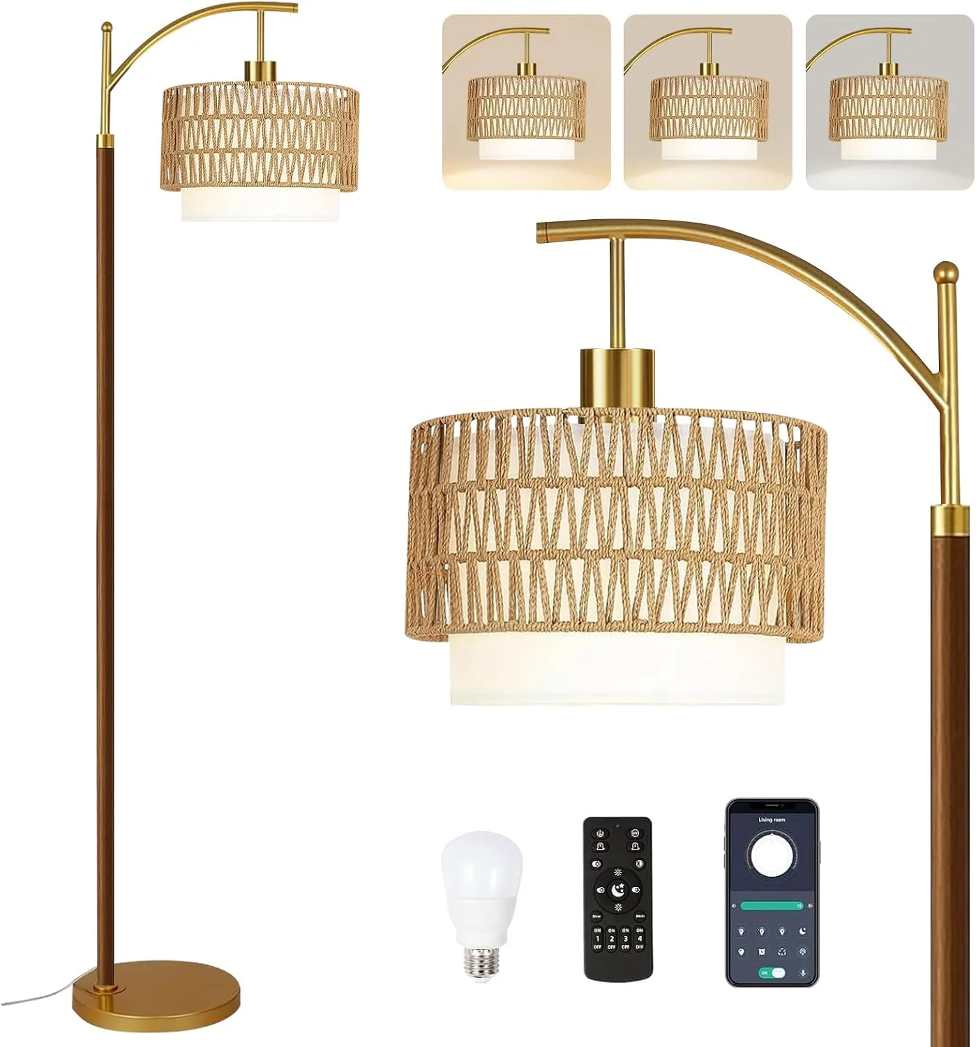 Nook Floor Lamp for Living Room Rattan Boho Floor Lamp with Remote Control, Dimmable, 3-Color Temperature - Image 12