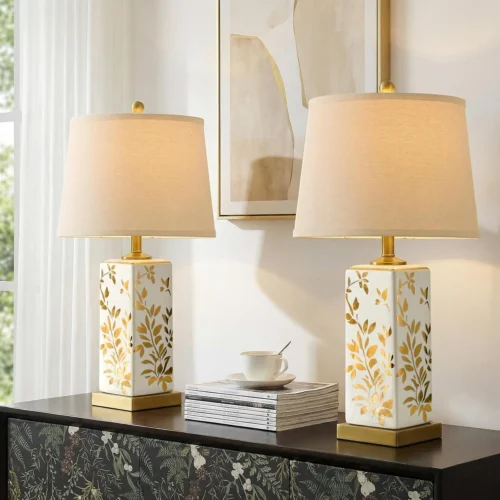 Nook 20.5 Small Bedside Lamp Set of 2 with 5FT Cord, Green Ceramic Modern Farmhouse Table Lamps for Nightstand
