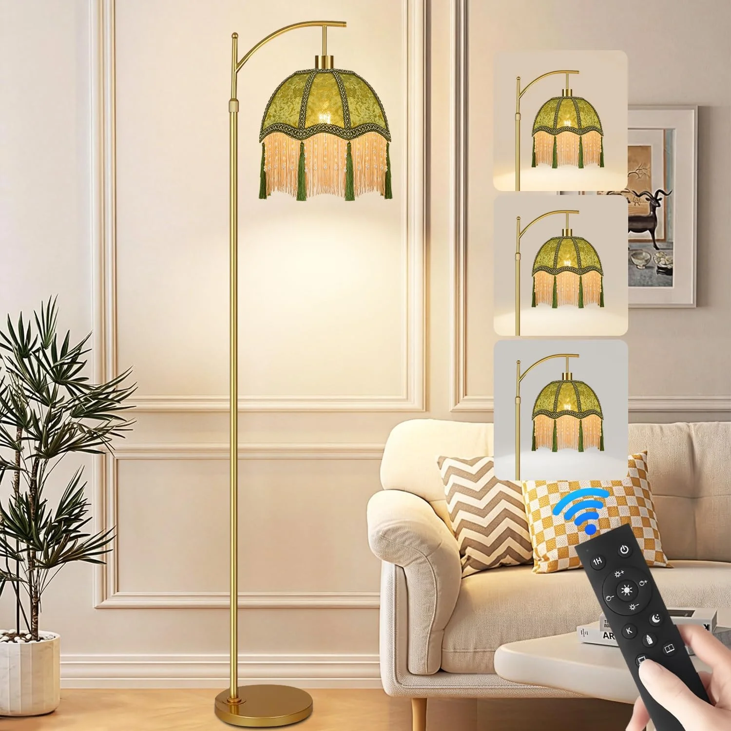 Nook Floor Lamp for Living Room Rattan Boho Floor Lamp with Remote Control, Dimmable, 3-Color Temperature - Image 4