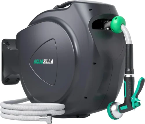 Nook Garden Hose Reel, 5/8 in x 100 ft Automatic Wall Mount Heavy Duty Automatic Water Hose Reel with 9 Patterns