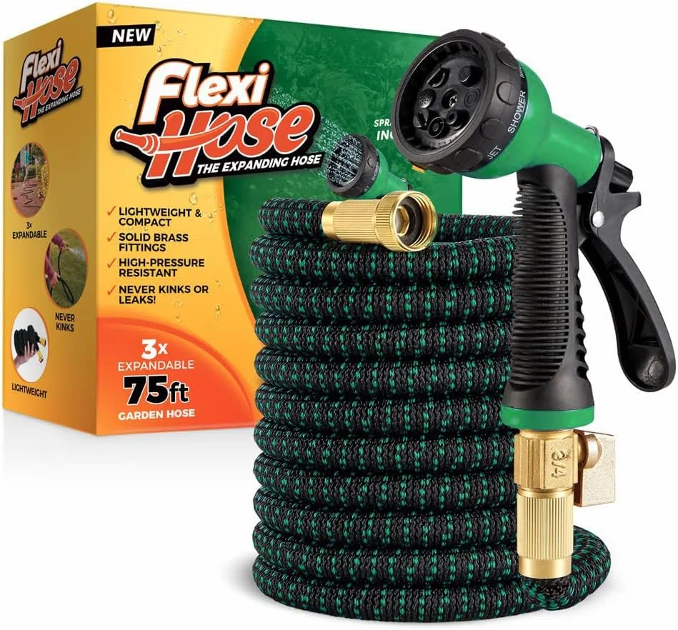 Hose with 8 Function Nozzle, 100FT, 3/4 Inch Solid Brass Fittings and Double Latex Core - Image 3