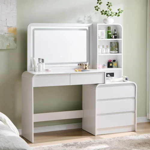 Alternative view of Nook Vanity Desk with Mirror and Lights, 50” Modren Makeup Vanity with 35.43 Mirror and 5 Drawers
