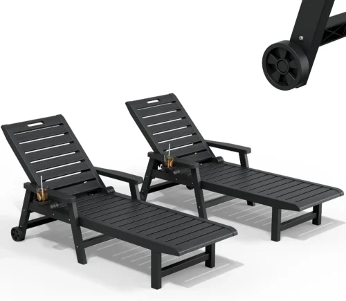Chair, Pool Lounge Chairs Set of 2, Waterproof Sun Loungers Chair, 5-Positions Adjustable Outdoor Lounge Chairs