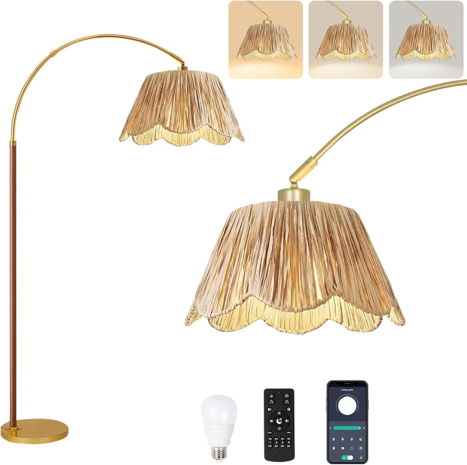 Nook Floor Lamp for Living Room Rattan Boho Floor Lamp with Remote Control, Dimmable, 3-Color Temperature - Image 3
