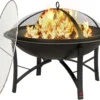 Nook Beauty Fire Pit for Outside Wood Burning, BBQ Grill Steel Fire Bowl with Spark Screen Cover