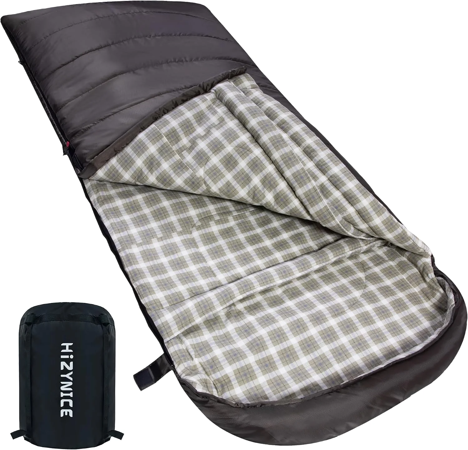 Nook Cold Weather Sleeping Bag 100% Cotton Flannel XXL for Adults Big and Tall, Free Compression Sack