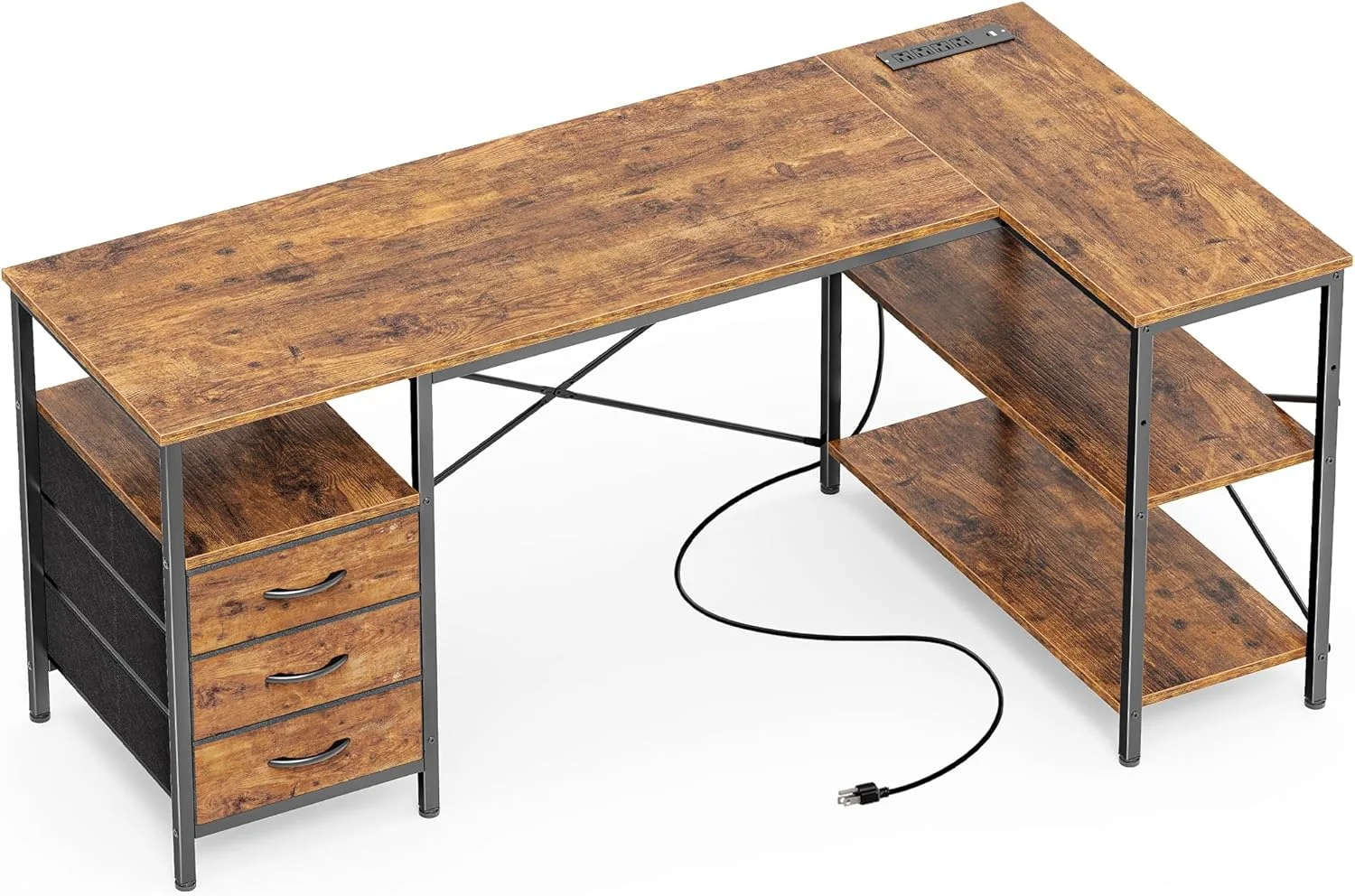 Nook L Shaped Office Desk with Power Outlets, 47 Inch Computer Desk with 3 Drawers - Image 7