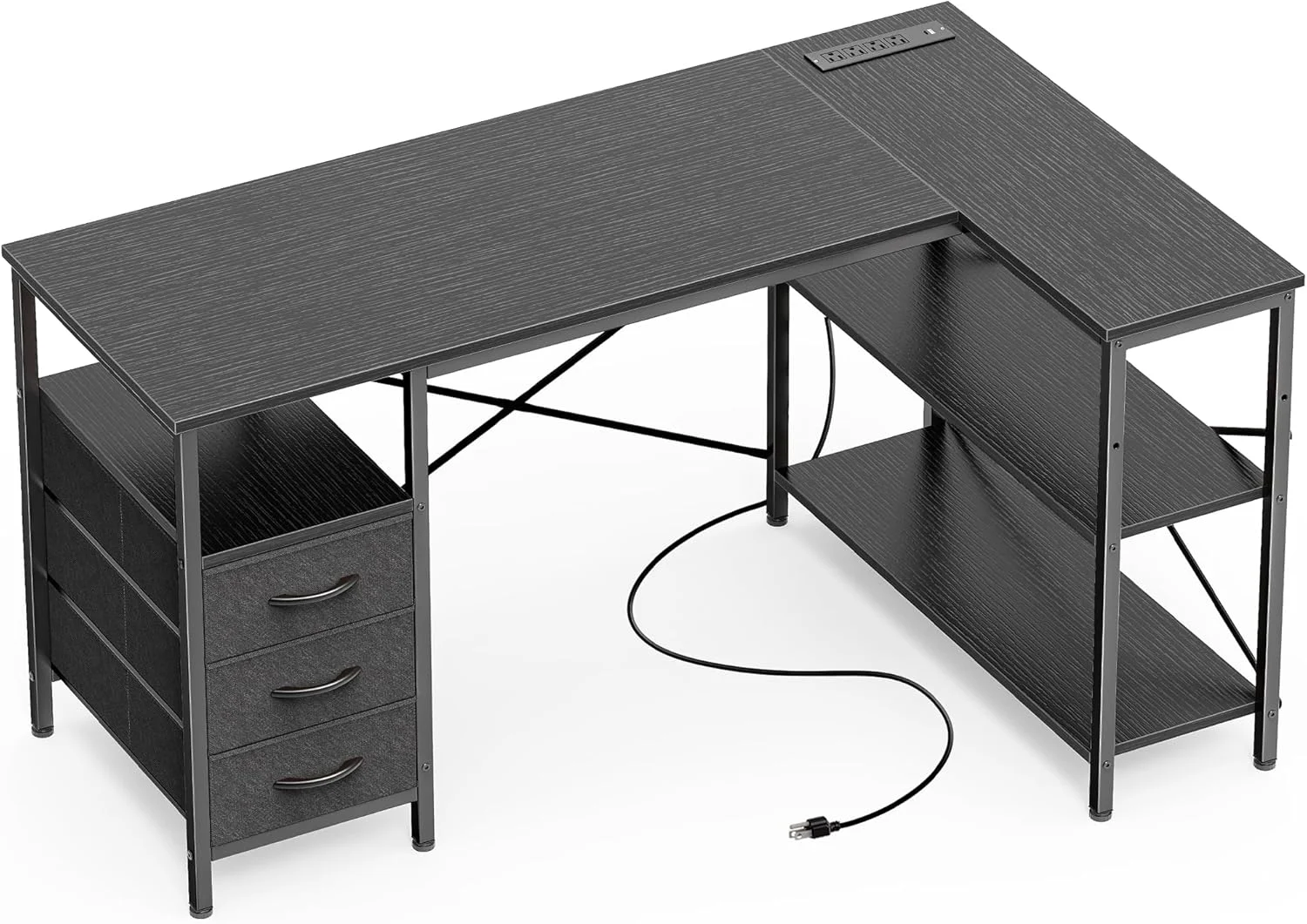 Nook L Shaped Office Desk with Power Outlets, 47 Inch Computer Desk with 3 Drawers
