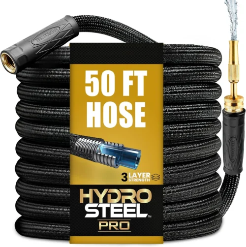 Nook PRO 100 Ft Heavy Duty Metal Garden Hose with Nozzle, Water Hose Made from 304 Stainless Steel, 5/8” Diameter