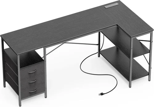Alternative view of Nook L Shaped Office Desk with Power Outlets, 47 Inch Computer Desk with 3 Drawers