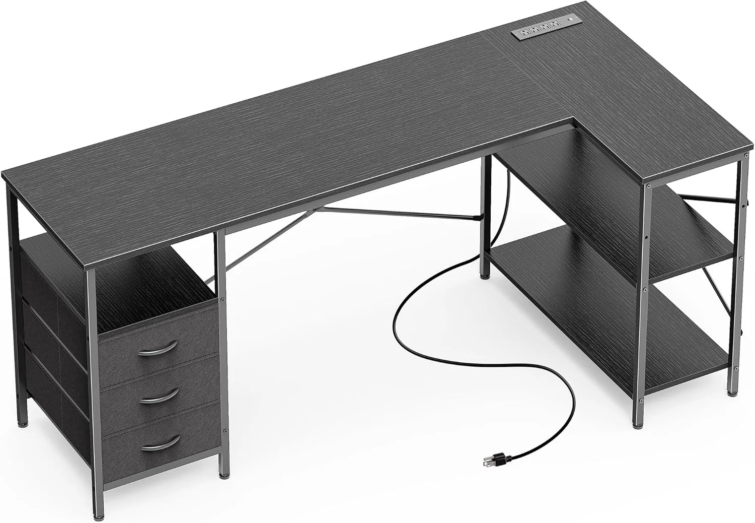 Nook L Shaped Office Desk with Power Outlets, 47 Inch Computer Desk with 3 Drawers - Image 2