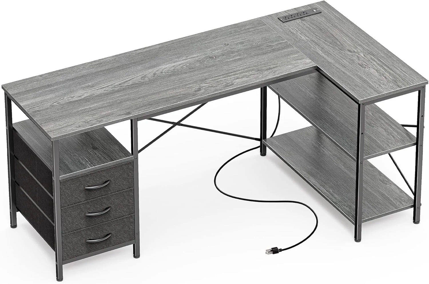 Nook L Shaped Office Desk with Power Outlets, 47 Inch Computer Desk with 3 Drawers - Image 10