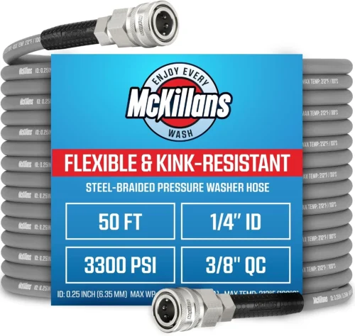 Nook QC Installed Pressure Washer Hose 50 ft, Flexible & Kink-resistant, Steel-Braided & Durable- 3/8 QC