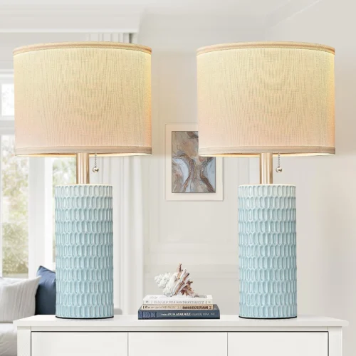Nook 20.5 Modern Ceramic Table Lamps for Bedroom Set of 2, Farmhouse Table Lamp for Living Room Office Dorm