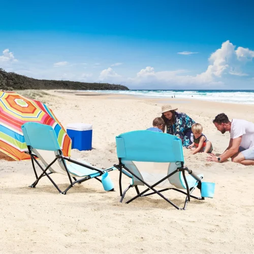 Alternative view of Nook Low Beach Chair for Adults 2 Pack, Low Profile Folding with Cup Holder & Carry Bag, Heavy Duty Chair for Outdoor