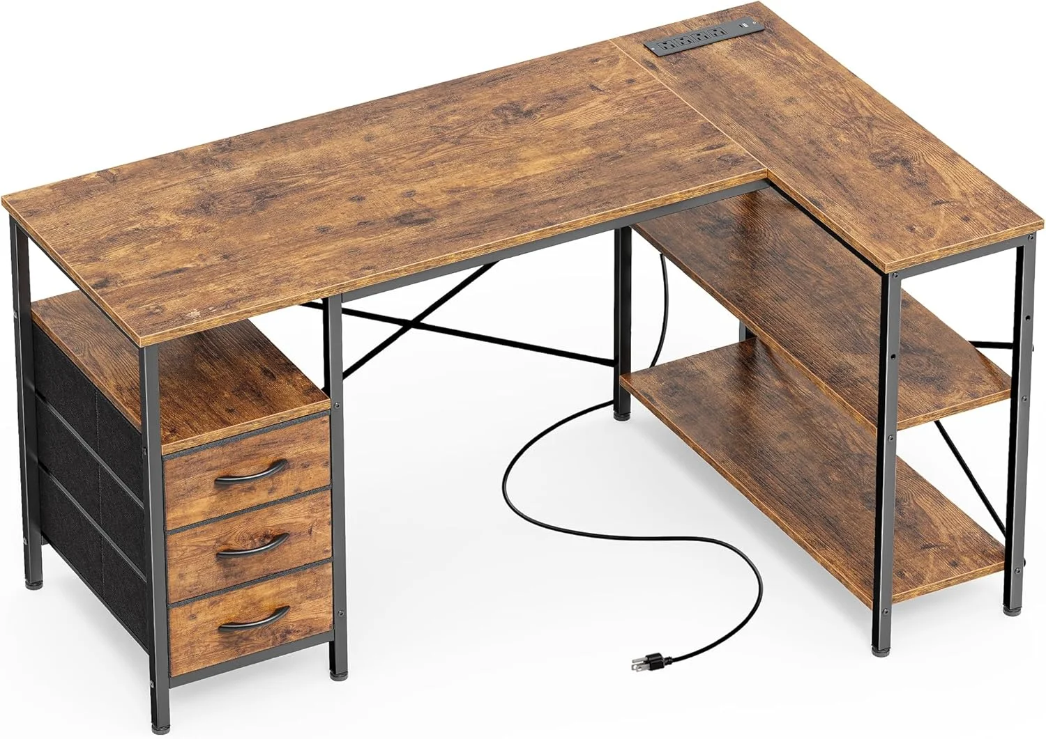 Nook L Shaped Office Desk with Power Outlets, 47 Inch Computer Desk with 3 Drawers - Image 8