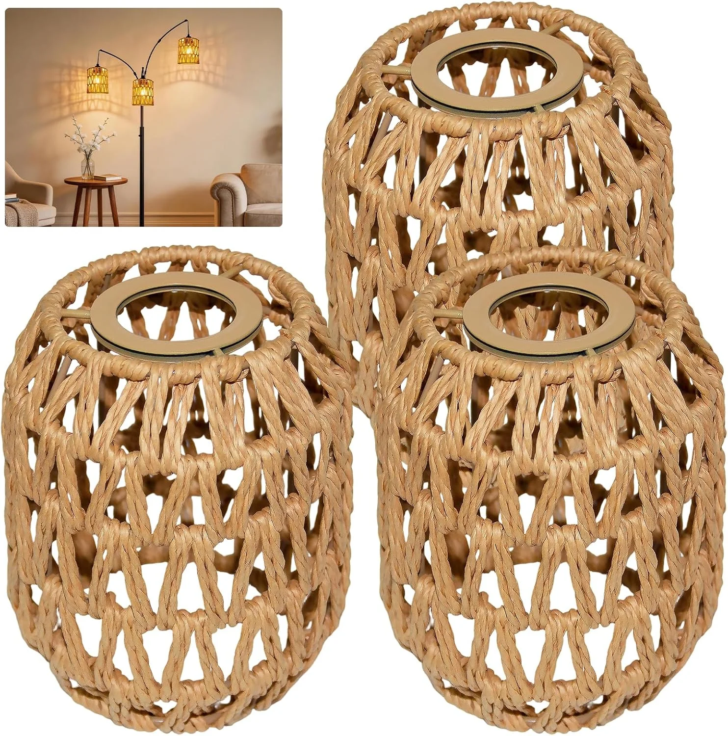Nook Hanging Light Lamp Shades Boho Rattan Lamp Shades - Image 6