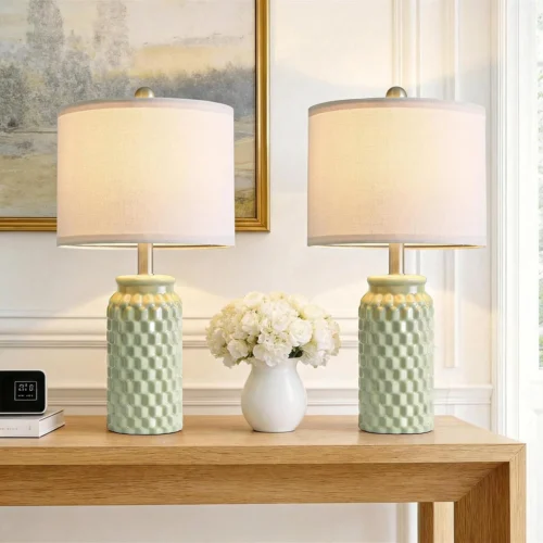 Alternative view of Nook 20.5 Small Bedside Lamp Set of 2 with 5FT Cord, Green Ceramic Modern Farmhouse Table Lamps for Nightstand