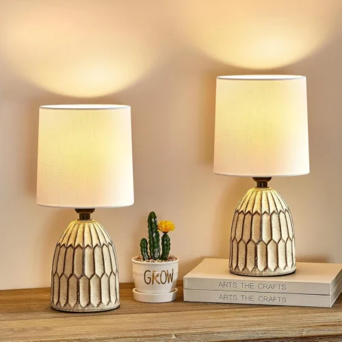 Alternative view of Nook Table Lamp Set of 2-13.5 Small Boho Lamp, Farmhouse Rustic Ceramic Table Lamp for Bedroom