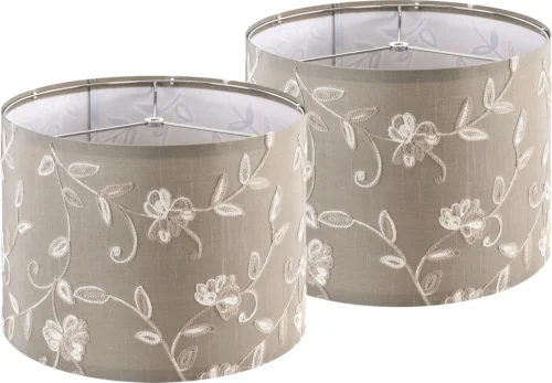 Alternative view of Nook Fabric Drum Lamp Shade with Embroidered Leaf Trim 13 Top x 13 Bottom x 10 High (Spider) Set of 2 Medium Lamp